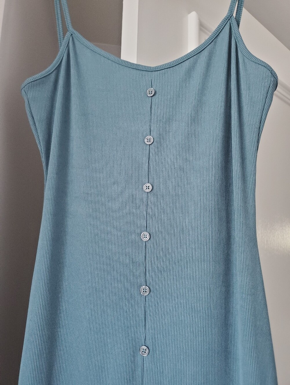 Sleeveless Cadet Teal Button-Front Ribbed Ankle Dress - Picture 3 of 9